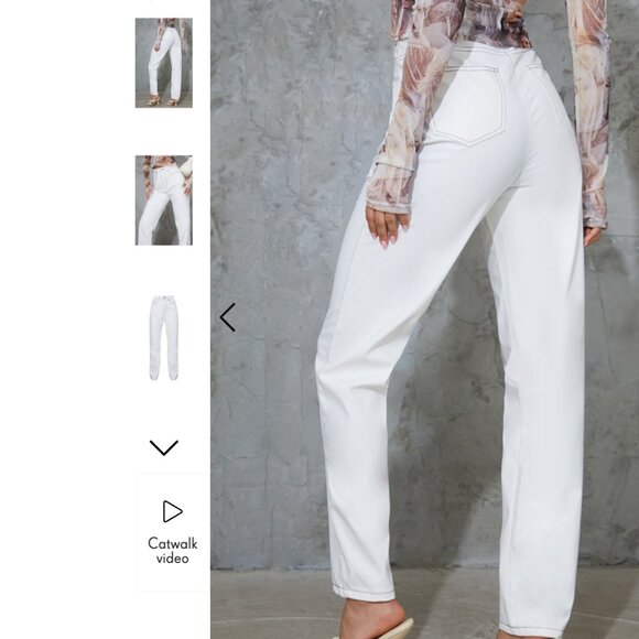 *Pretty Little Thing White Faux Leather Contrast Stitch Straight Leg Pants - Picture 4 of 10